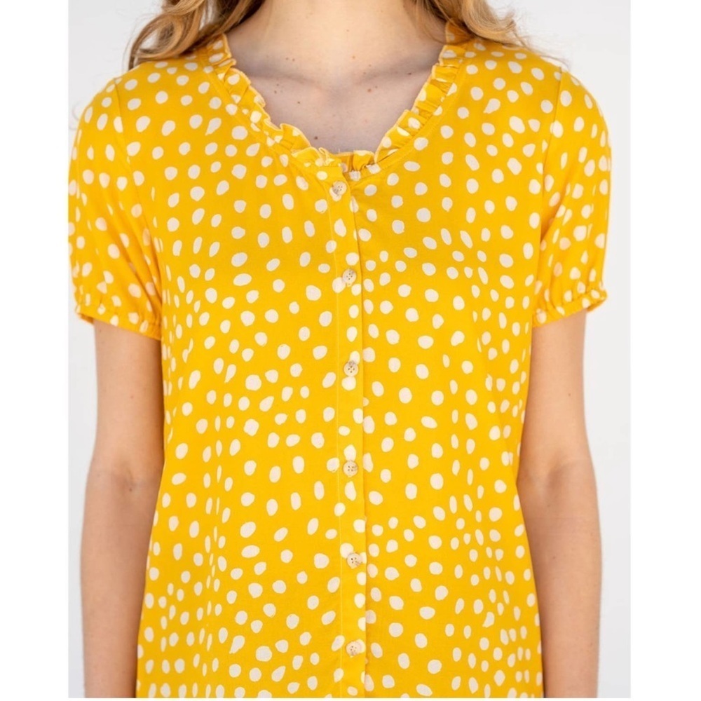 NEW WITH TAGS Evy’s Tree The Amber Blouse, Yellow White Polka Dot Blouse, 1X - Picture 9 of 10